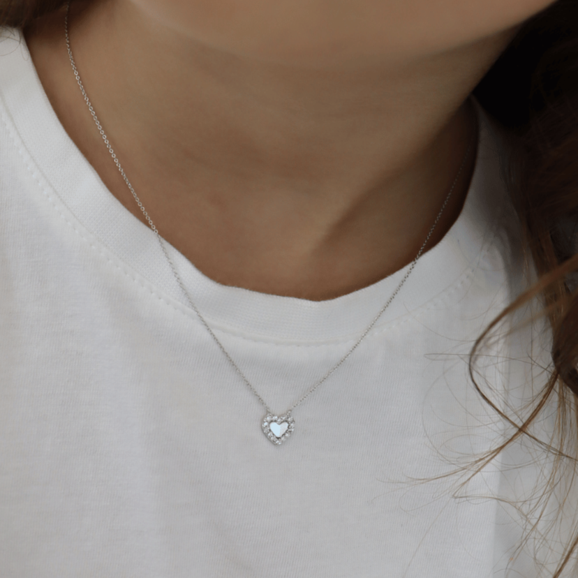 14K Pearl Heart Diamond Necklace Necklaces IceLink-CAL Default Title  